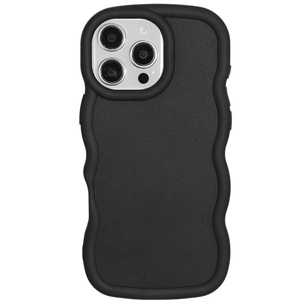 Matte Black Wavy Edge Case with Bow &amp; Pearl Accessories Compatible with iPhone
