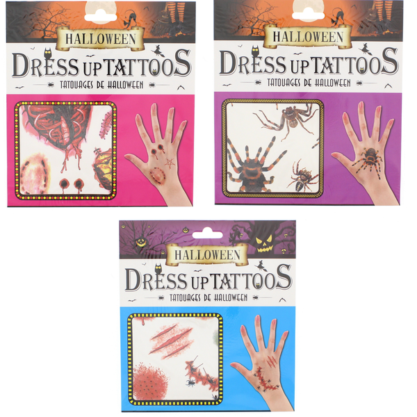 3 Pack Temporary Tattoos - Halloween Spider, Claw Mark, Vampire Bite