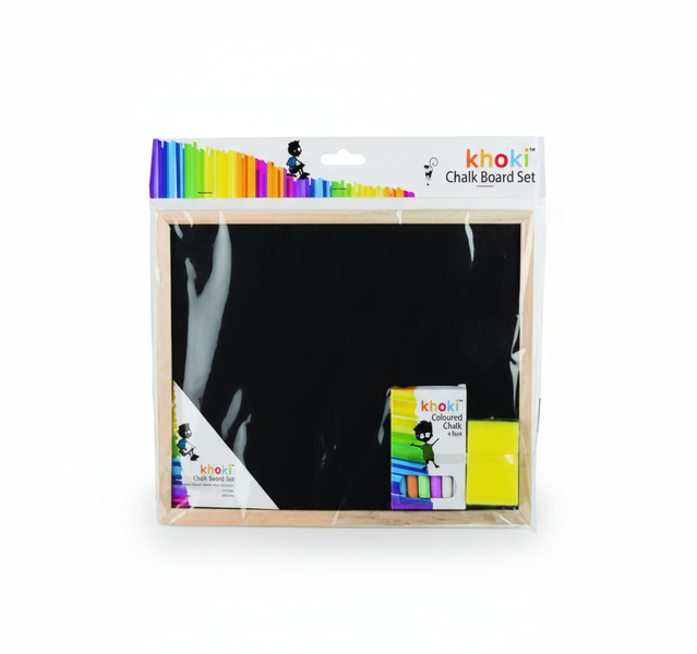 Khoki Black Chalkboard with Chalk and Sponge, 28 cm x 19 cm - 2 Pack