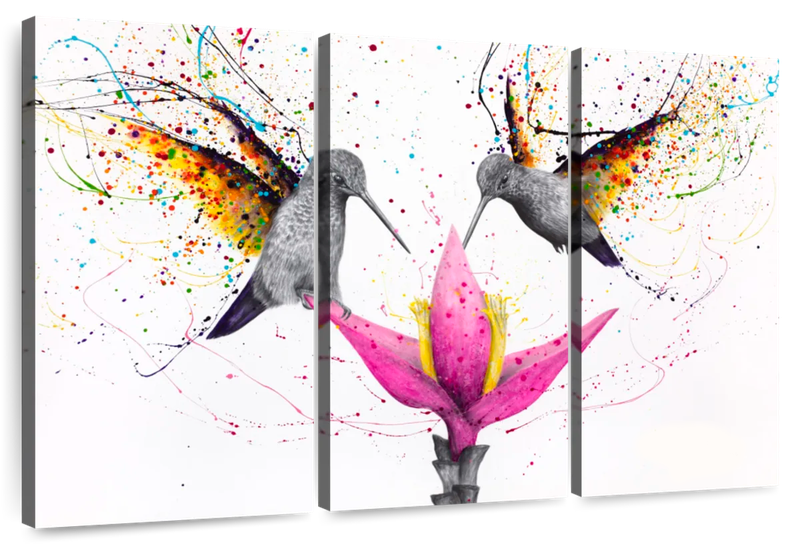 Canvas Art - Humming Birds 3 Piece Abstract Painting Canvas Wall Art