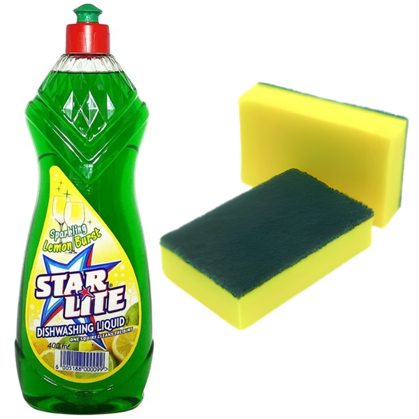 Star Lite Dishwashing Liquid 750ml &amp; 5 Pack Strong Scouring Pad with Sponge