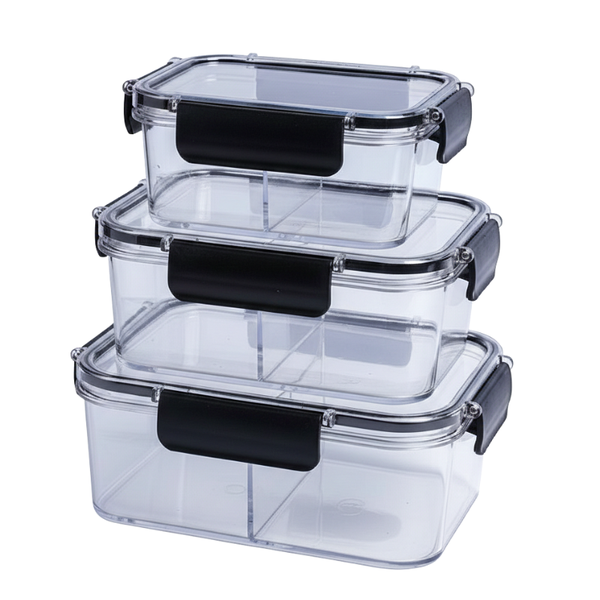 3 Piece Airtight Compartmentalized Food Storage Container Set