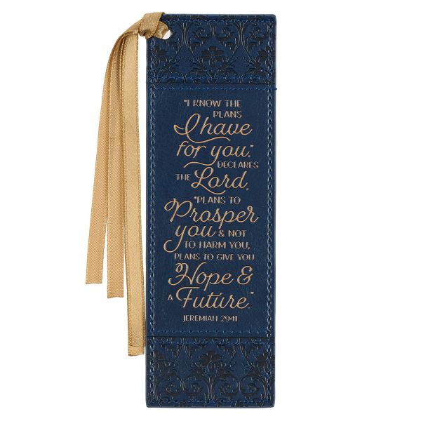 Faux Leather Bookmark - I Know The Plans I Have For You, Navy
