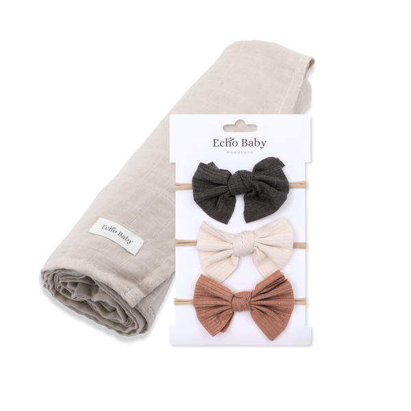 Echo Baby Headband &amp; Muslin Swaddle Gift Ready Set for Girls