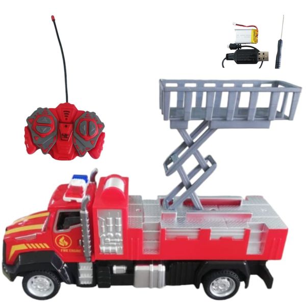 Fire Engine Toy with Bucket Hoist - Remote Controller - Red