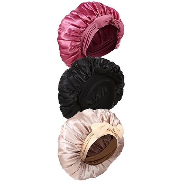 QYNIAL 3 Pieces 42cm Extra Large Bonnets for Sleeping with Tie Band