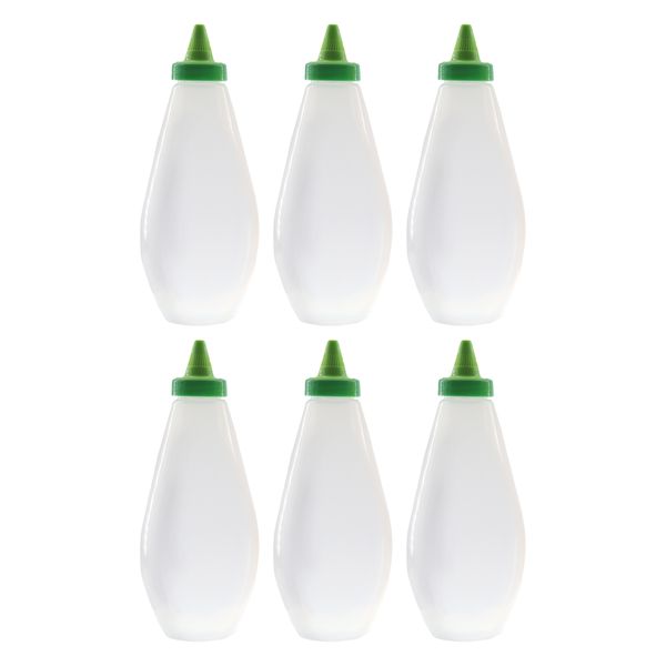 Regent Plastic Flat Squeeze Bottle Natural with Green Witch Hat Cap 6 Pack, 500ml (140x80x215mm)