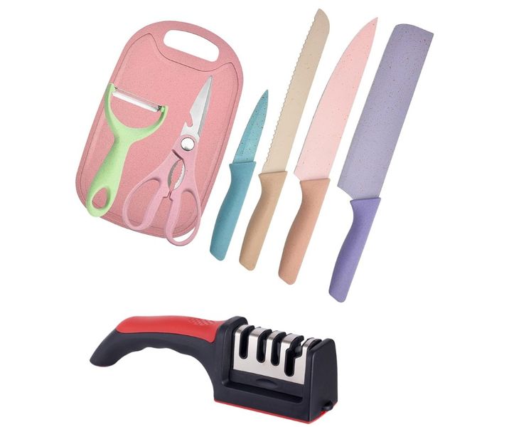 Table Knife Set And A Cutting Board With Knife Sharpener