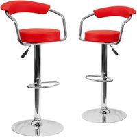 Bar Stools with Arms and Chrome Base - Set of 2 - Red
