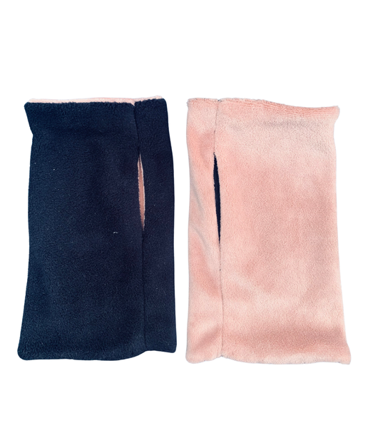 Women Blush Pink Velvet or Black Microfleece Reversible Fingerless Gloves