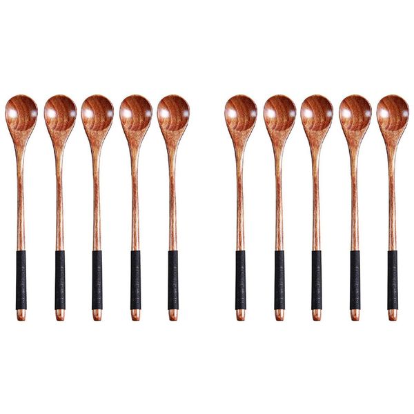 10 Pcs Wooden Cooking Mixing Spoon For Coffee Tea Jam Bath Salts
