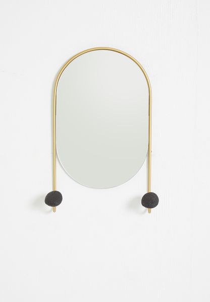 Pill Shaped Mirror With Hooks - Black &amp; Gold