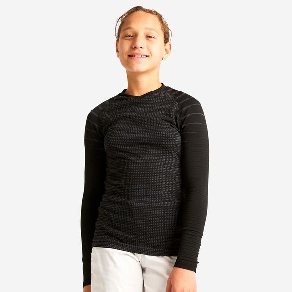 Kipsta Kids Long-Sleeved Thermal Base Layer Top Keepdry 500 - Black