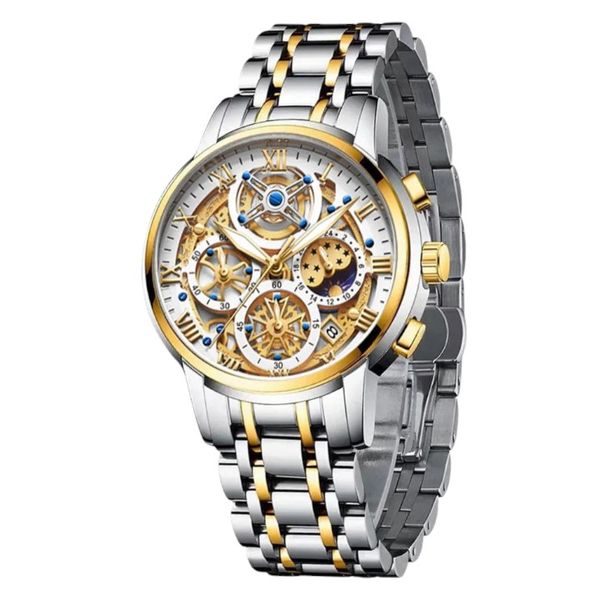 Stainless Steel Quartz Watch With Chronograph Functionality - Silver &amp; Gold