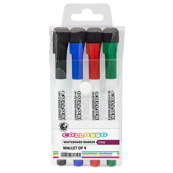 Collosso Whiteboard Markers Bullet Point Magnetic Cap - Wallet of 4