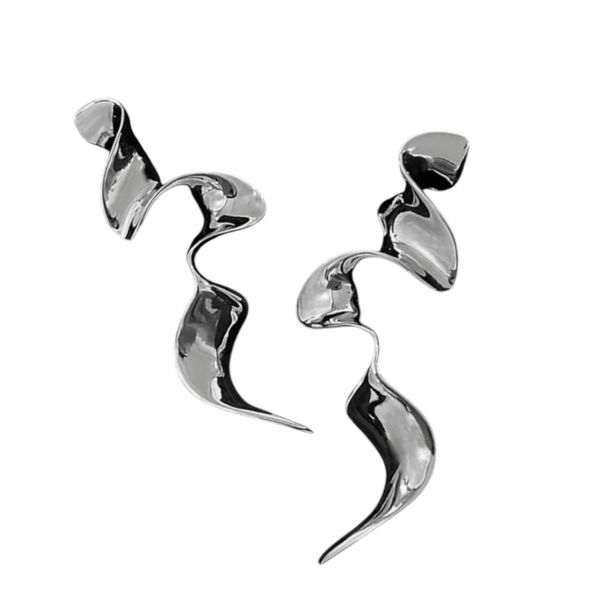 Women's 3D Geometric Metallic Design Drop And Dangle Earrings - Silver