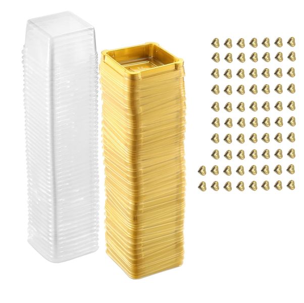 50 x Square Mini Cake, Macaroon or Biscuit Container &amp; 72 Heart Stickers