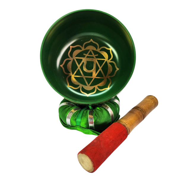 12.5cm Brass Singing Bowl - Heart Chakra (Anahata) with Cushion &amp; Mallet
