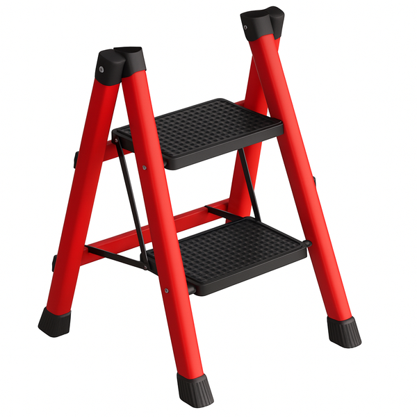 2-Step Heavy-Duty Folding Ladder - Red