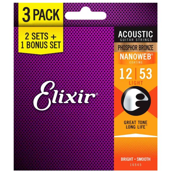 Elixir 16545 Acoustic Bronze Nanoweb 0.12-0.53 - 3 Pack