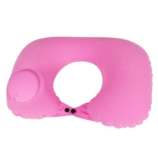 Air Pump U-Shape Inflatable Travel Neck Pillow - Pink