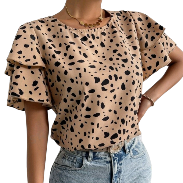 Women's Short Sleeve Blouse - Dalmation Print