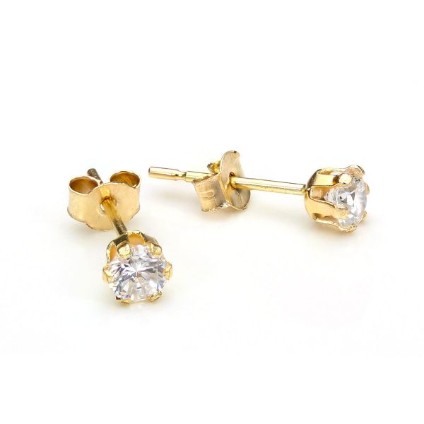 Jewellery Box - 9ct Gold Crystal 3mm Round Stud Earrings