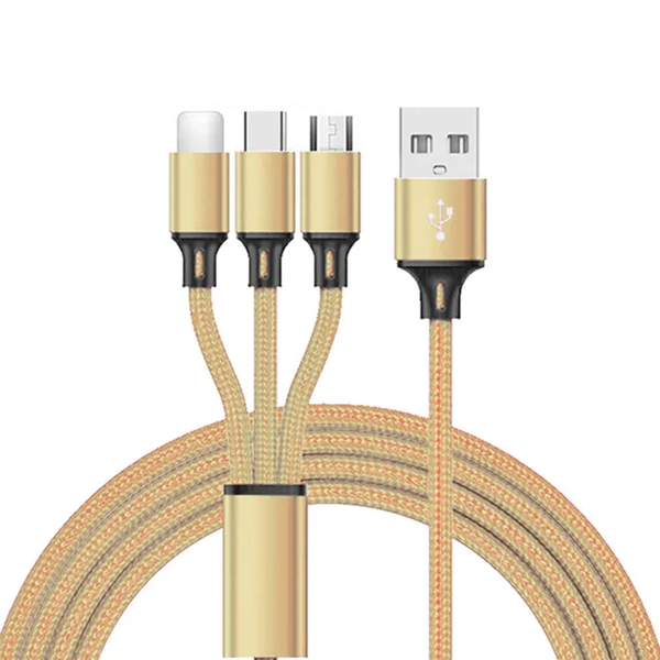 3-in-1 USB Charging Cable for iOS/Androld/Type-C - Gold