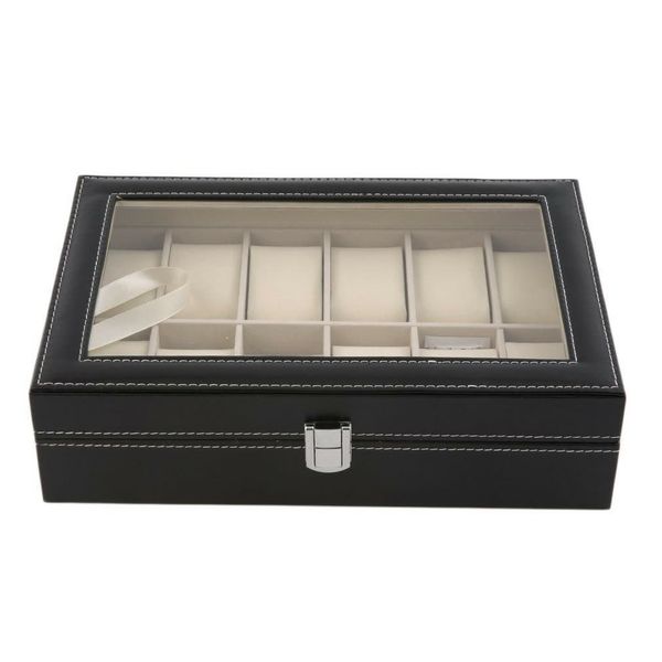 12 Grid PU Leather Watch Display Storage Case Box Organizer