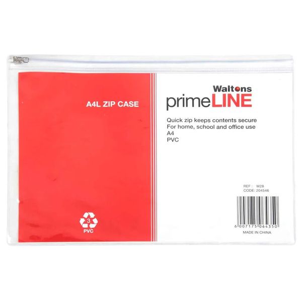 Primeline Zipper Bag A4L Clear Plastic x 12