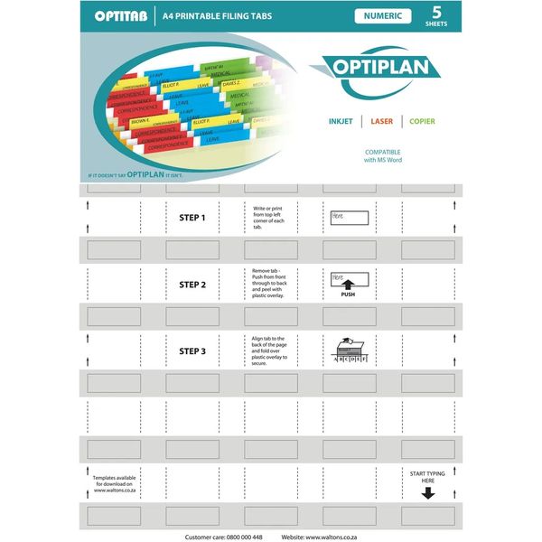 Optiplan Opti Tabs Numeric A4 40up (Pack 200) Light Silver x 2