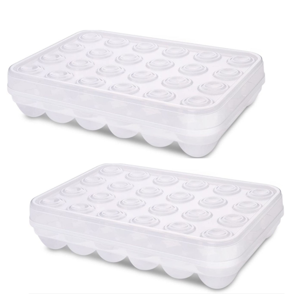 24 Grid Egg Storage Tray Boxes with Flip Lids - Set of 2