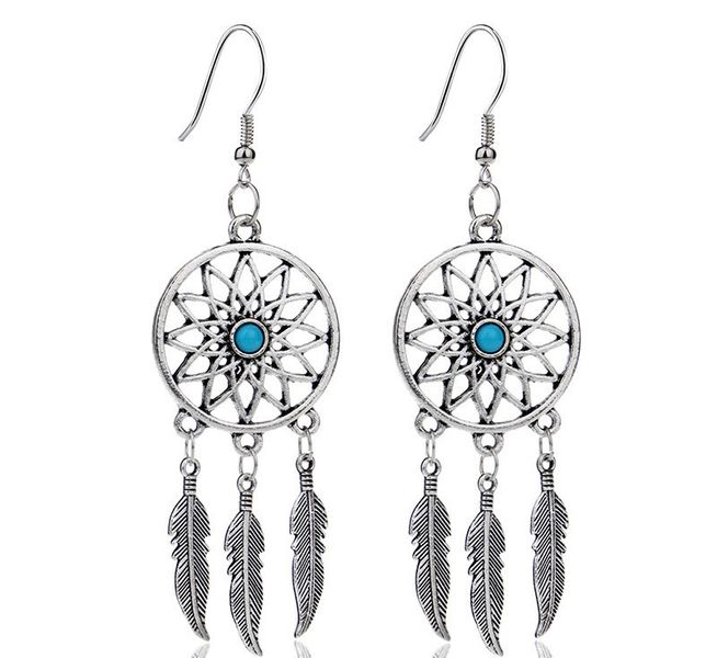 Silver Dream Catcher Drop Earrings (RE-10113-DCE)