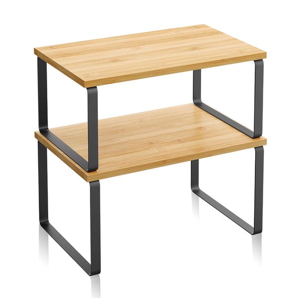 Kitchen Cabinet and Counter Shelf Organizer Set of 2,Stackable &amp; Expandable