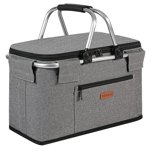 Portable Collapsible Waterproof Insulated Cooler Picnic Basket - Grey