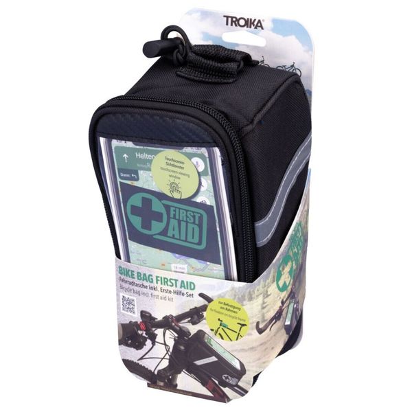 TROIKA Bike Frame Bag First-Aid Kit with Clear View Touch Cellphone Holder