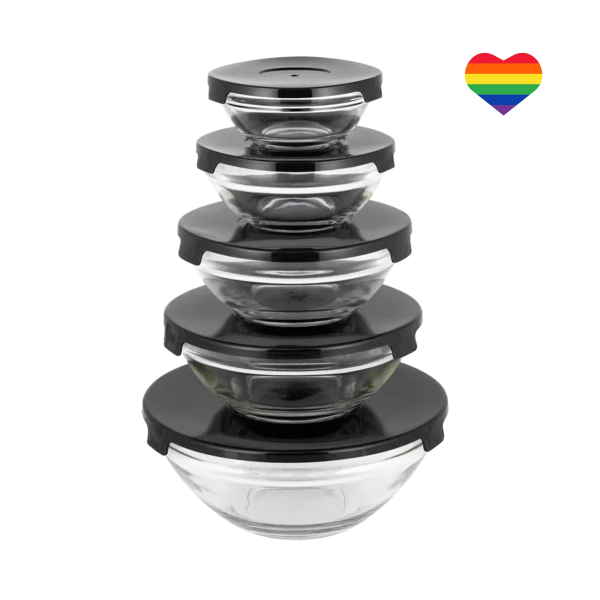 Glass Container with Lids and Heart Sticker - 5 Pieces