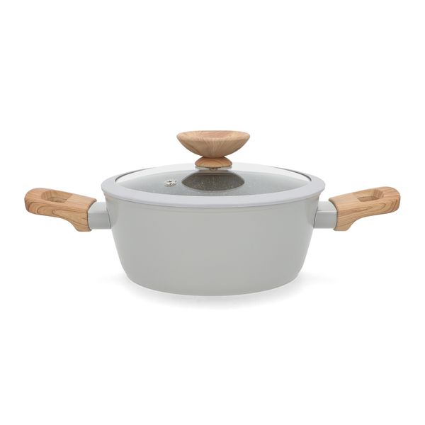 George &amp; Mason - Grey Granite Ceramic Coated Pot with Glass Lid - 24cm