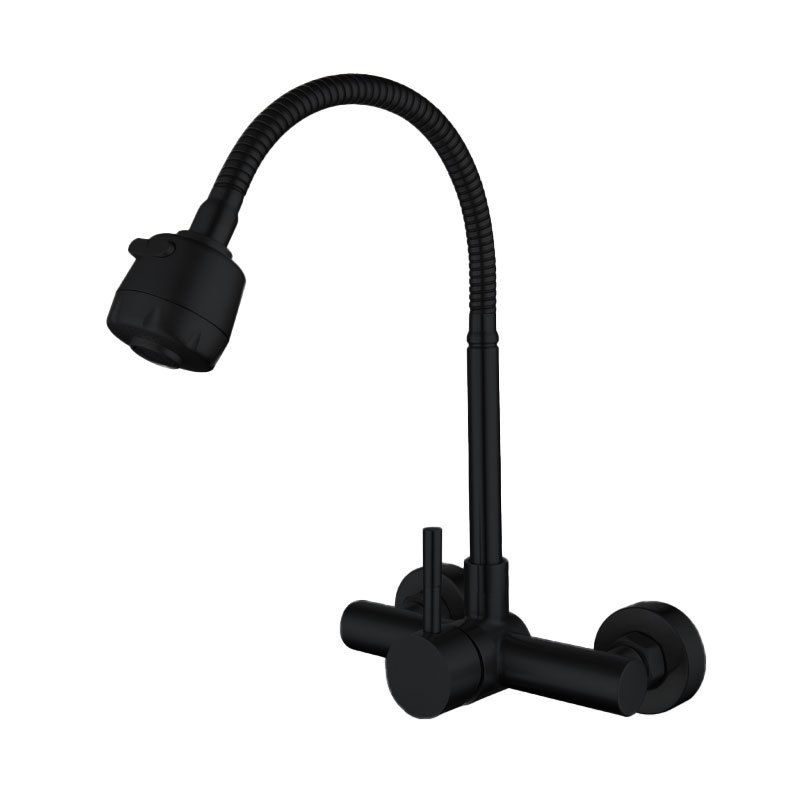 304 Stainless Steel Wall-Mounted Kitchen Faucet - Dual Spray Swivel Spout