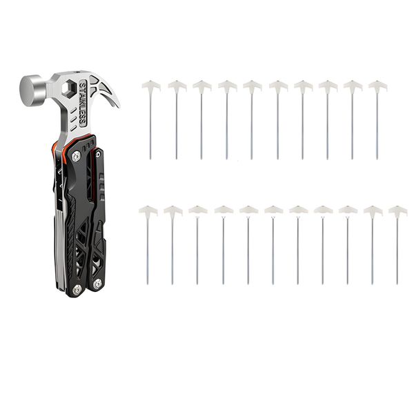 Camping Set - Multi-Function Outdoor Hammer + 22 Piece Tent Fixing Nails Set