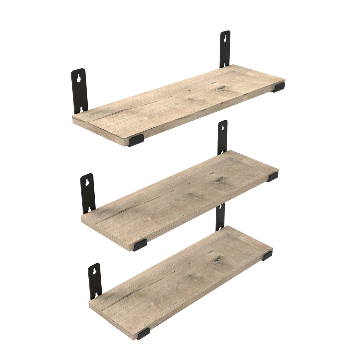 Wall Decor Wood Floating 3 Shelf, Metal Bracket for Gym, Kitchen, Bathroom