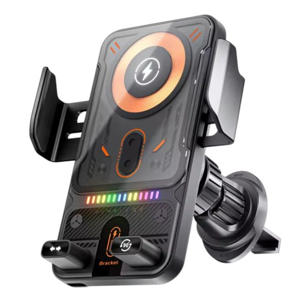 15W Wireless Charging Car Phone Holder - Auto Clamp Vent Mount 90 Rotation