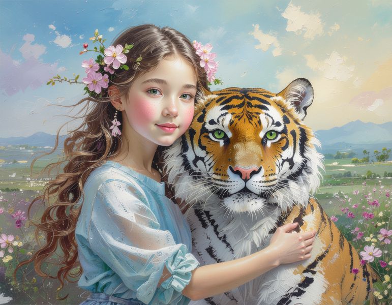 Canvas Wall Art Home Decor - little girl tiger