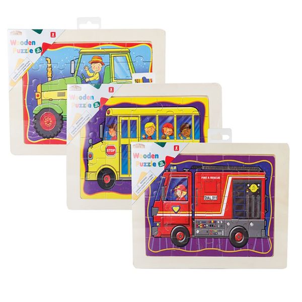 Bulk Pack x 3 Wood Tray Assorted Puzzle 30x22cm 25pc