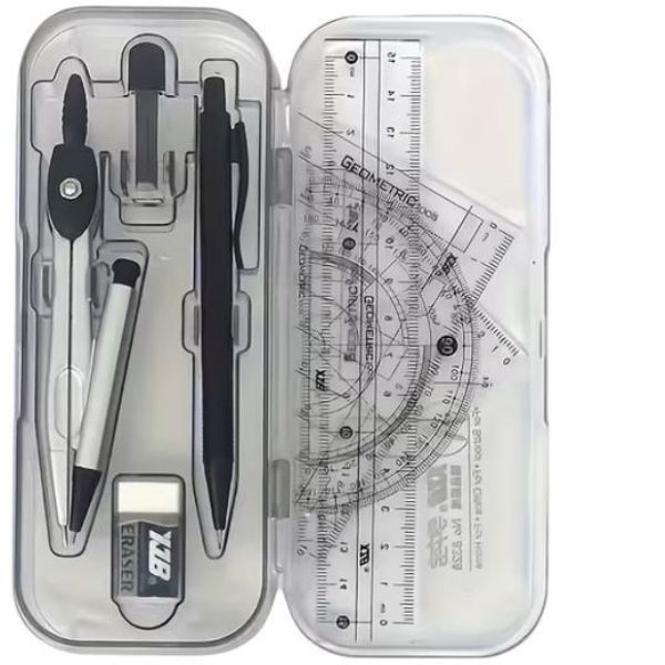 8 Piece Geometry Compass Set - Includes Protractor, Triangles &amp; Eraser
