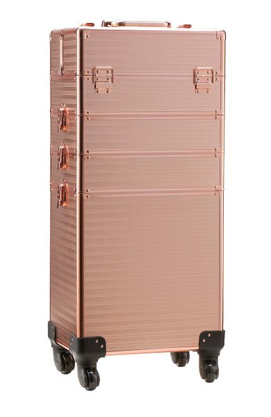 Rose Gold Rolling Train Case 5-in-1 Professional Cosmetic Organizer Case
