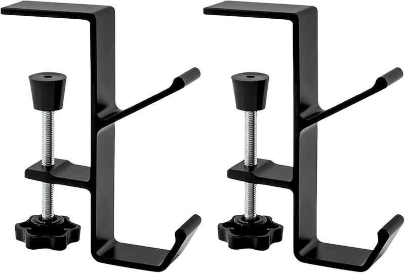 Under Desk Mount Bag Hook, Adjustable Metal Purse Holder &amp; Headphone Hanger