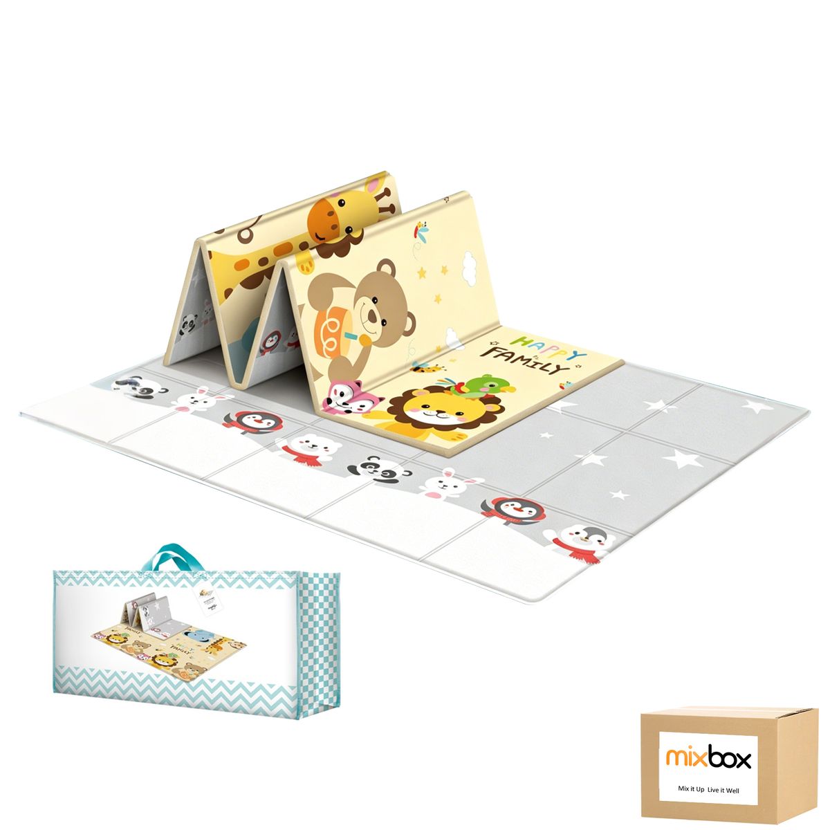 Mix Box 2-Sided Foldable Baby Play Mat Waterproof Crawling Mat,200cmx180cm
