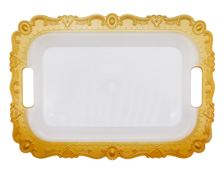 Set Of 2 Transparent Gold Rectangle PC Serving Tray Heart Design 35cm