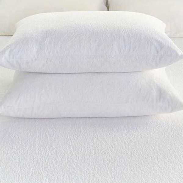 Selphies 100% Cotton Towel waterproof pillow Protector Cover(Pair)-White